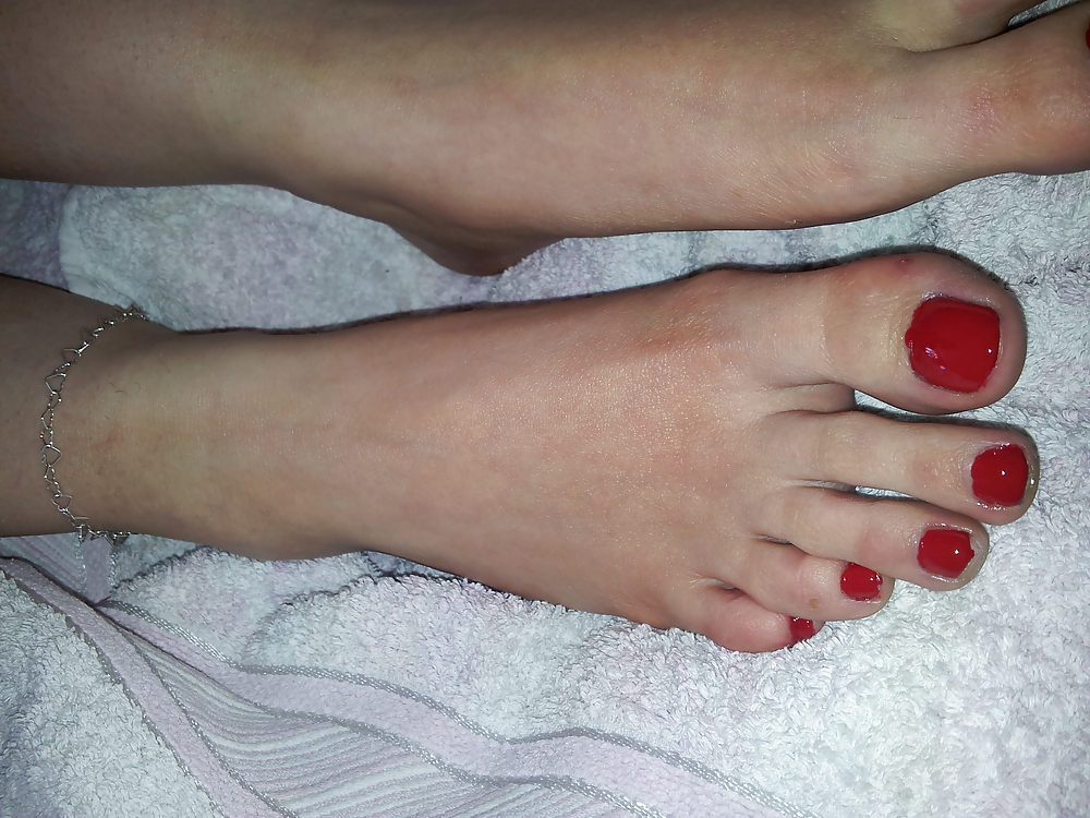 Porn Pics Wifes sexy polish red toe nails feet 2