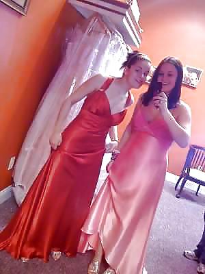 Porn Pics 2 or more girls in Satin Prom dresses