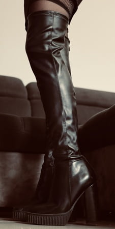 slut wife put plug ass nylon boot high skirt for show pussy         