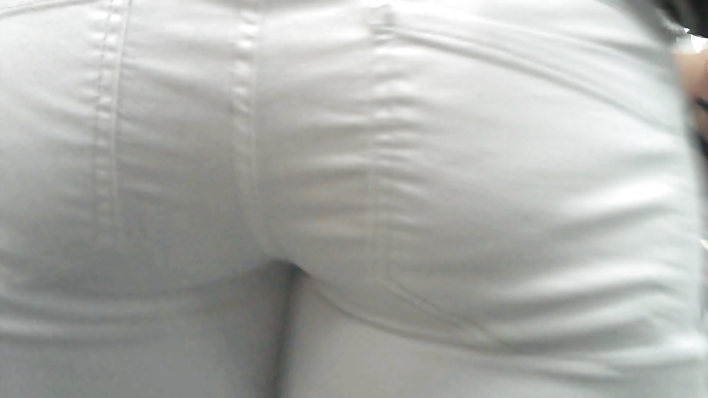 Porn Pics Nice sexy ass & butt in white jeans looking good