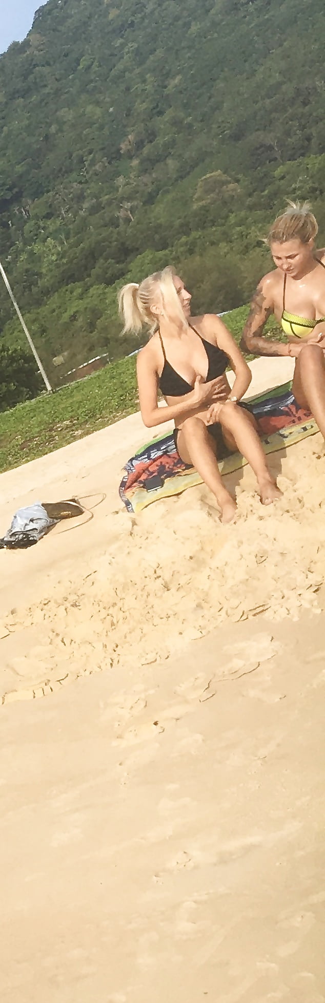 Porn Pics 2 blonde sluts with big tits in bikinis