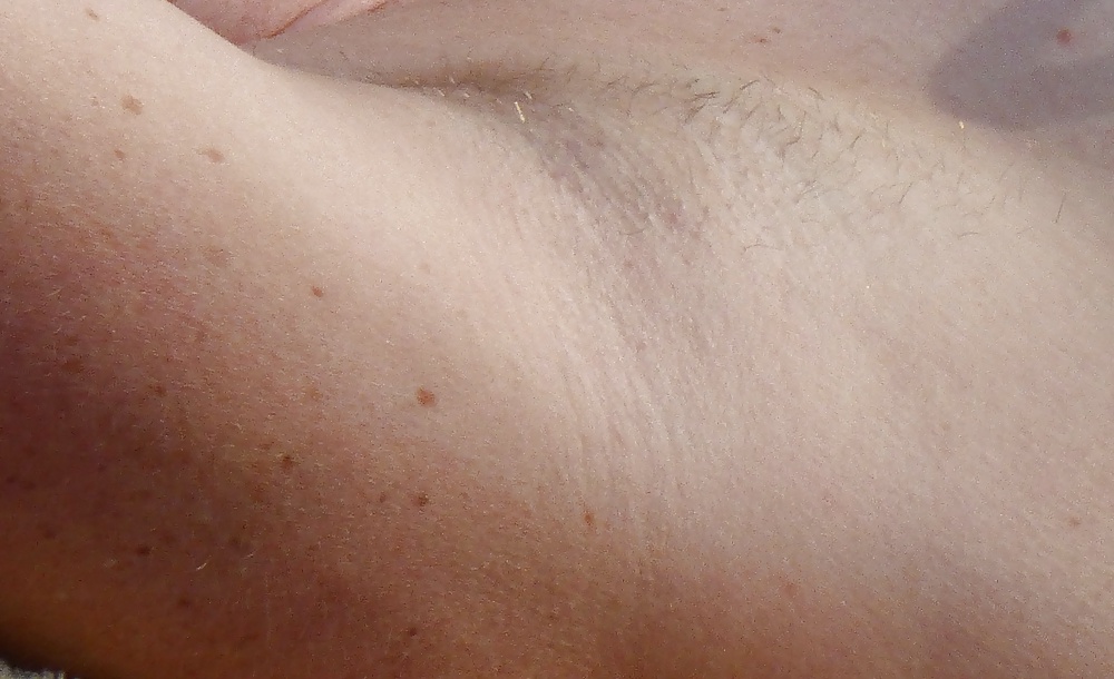 Porn Pics Hairy unshaven for a few days armpit of my wife.