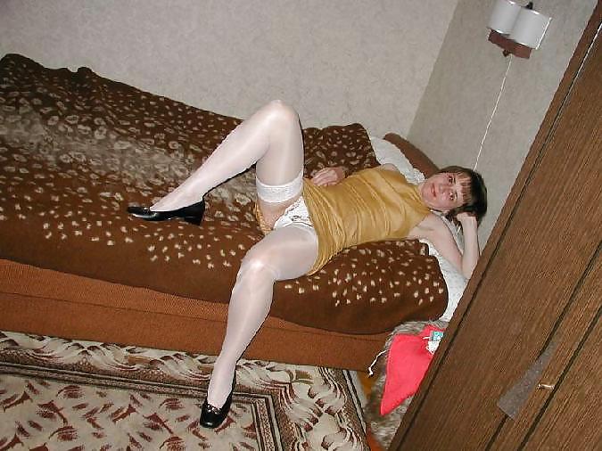 Porn Pics Mature amateur wife in shiny white stockings
