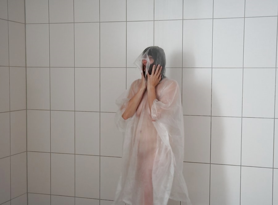 Porn Pics raincoat in the shower