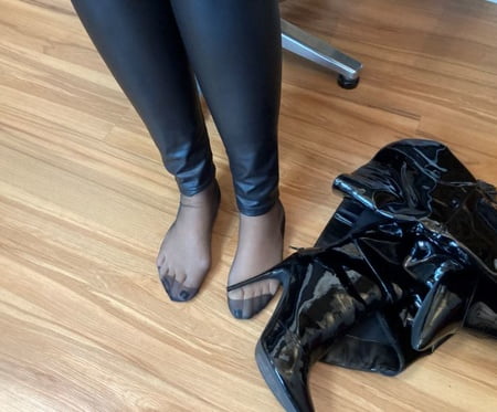 black mules nylon feet and leggings         