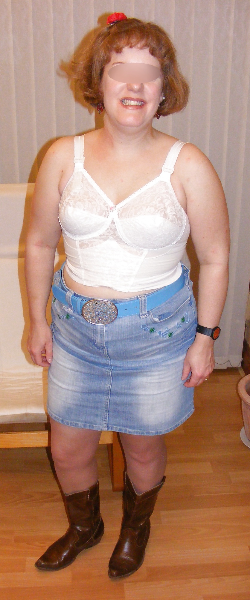 Porn Pics Tights, denim skirt, and big white knickers