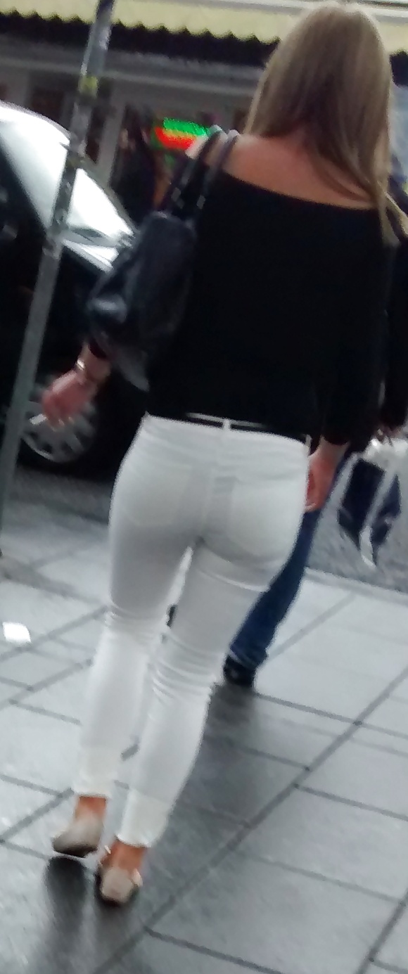 Porn Pics voyeur hidden cam white jeans ass in the streets store