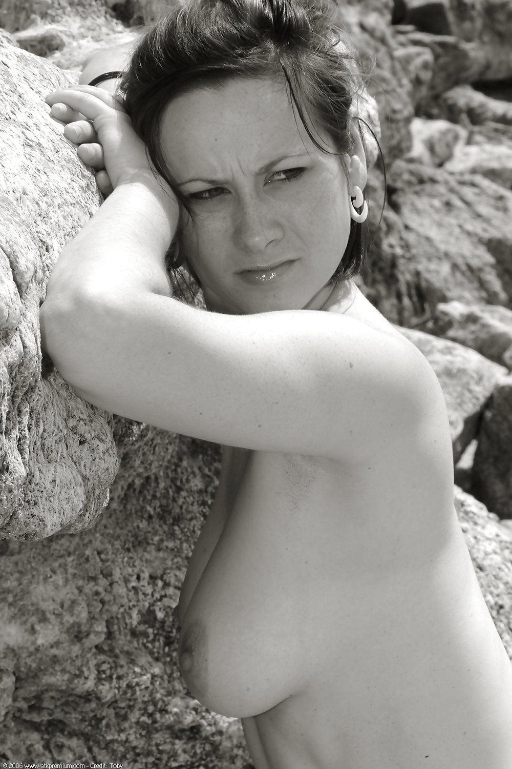 Porn Pics young girl posing at beach - black and white