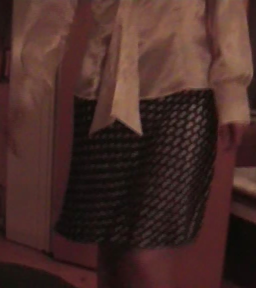 Porn Pics Satin white blouse, polka dot skirt and panties