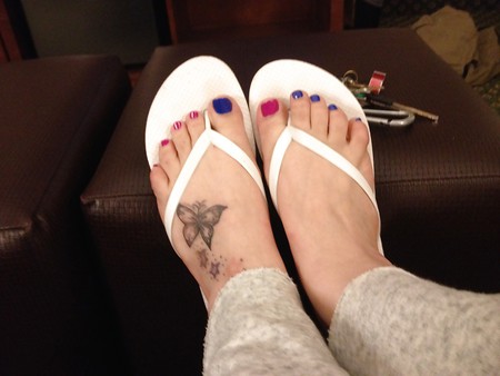 My one girls feet in flip flops