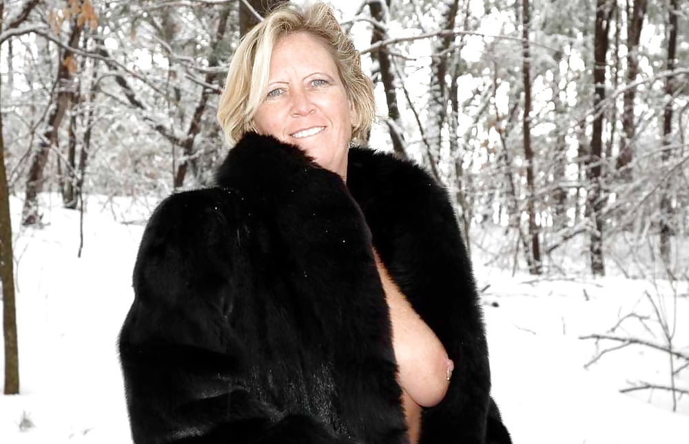 Porn Pics Sexy Mature Wife,In The Snow in Fur Coat and Lingerie