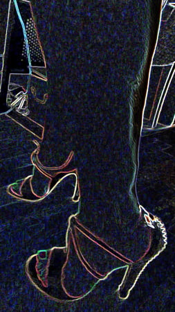 luminous contours of legs heels and ass         