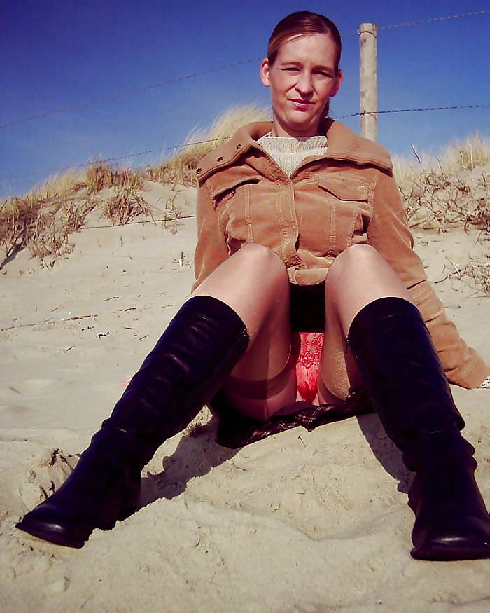 Porn Pics Hot wife stocking upskirt at beach