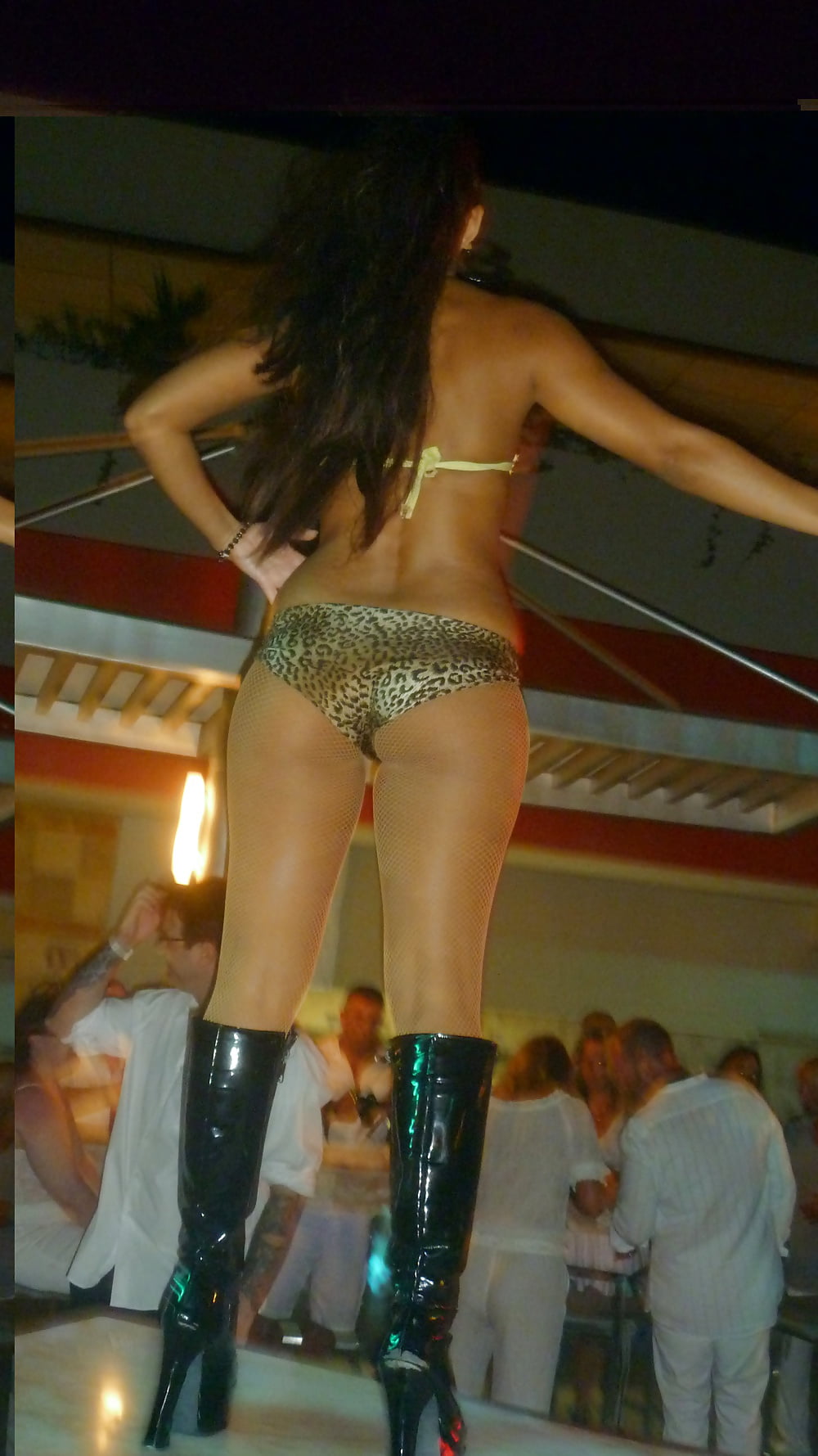 Porn Pics dancing in tan fishnet and pantyhose