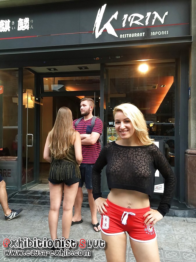 Porn Pics Flashing in public in Barcelona with a transparent top