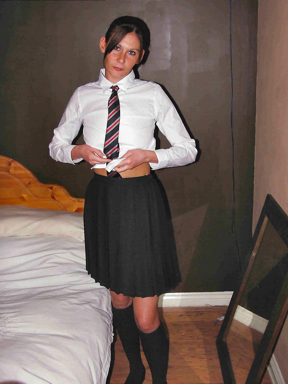 Porn Pics The Horny Milf dressed as Schoolgirl