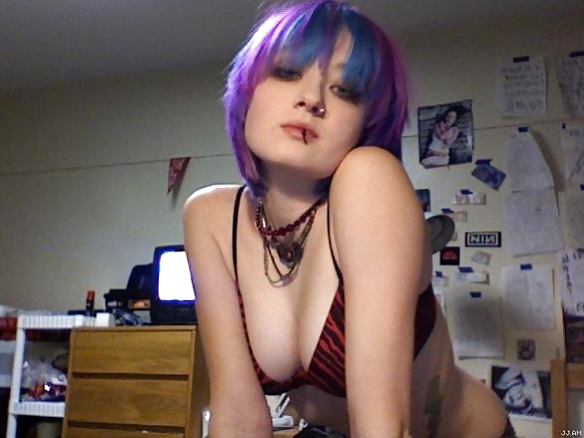 Porn Pics hot amateur goth purple hair tits webcam