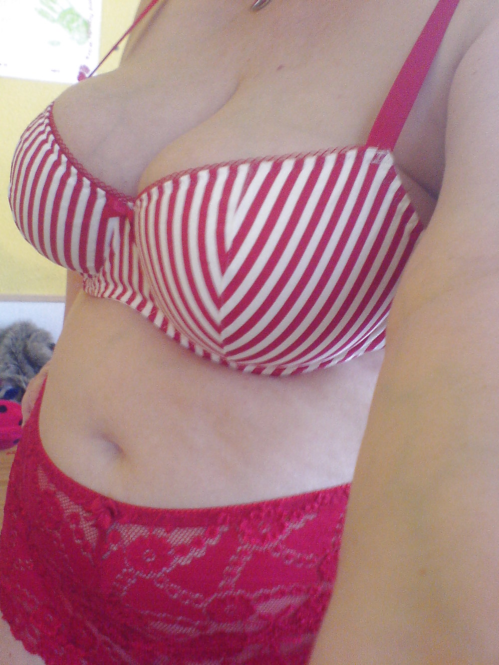 Porn Pics red and white bra