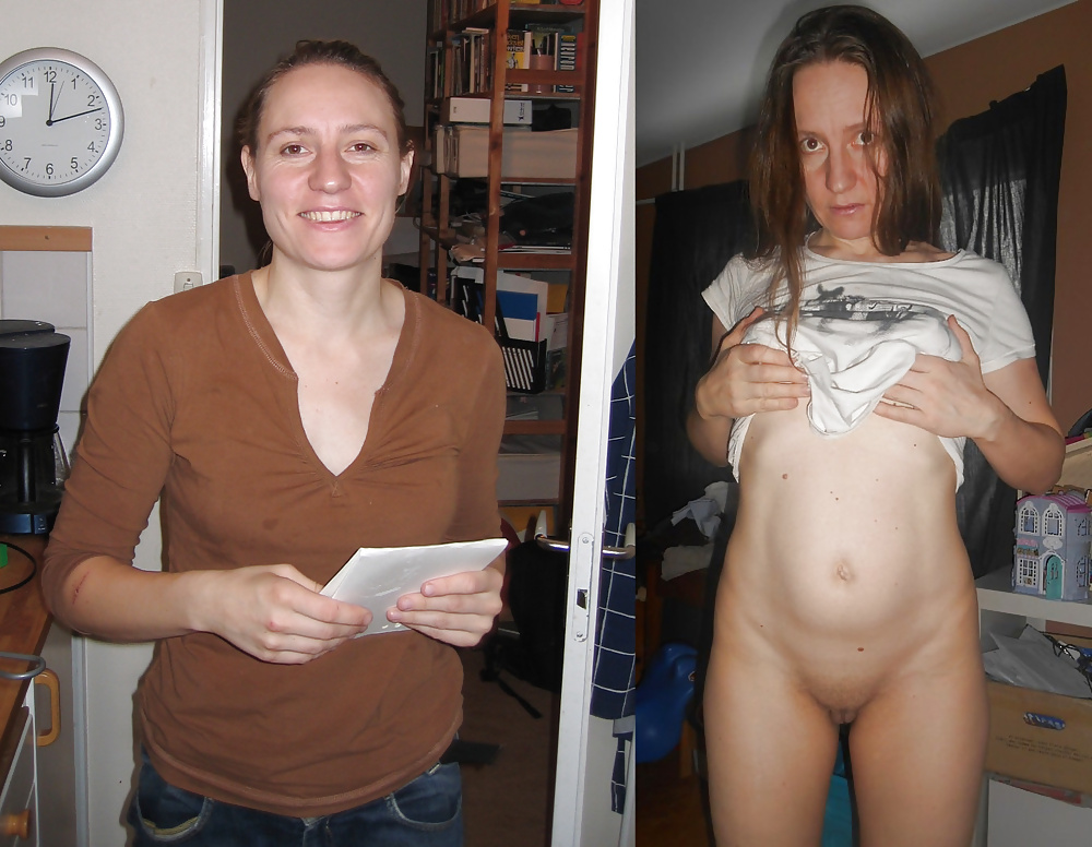 Porn Pics Stitched & clothed unclothed pictures of slut wife Claire