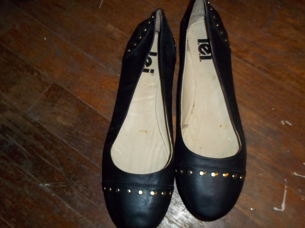 Porn Pics L.E.I. Black Ballet Flats with Gold Studs Accents
