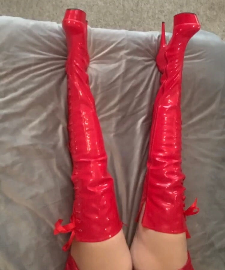 LINDA in RED BOOTS and PVC dress - 46 Photos 