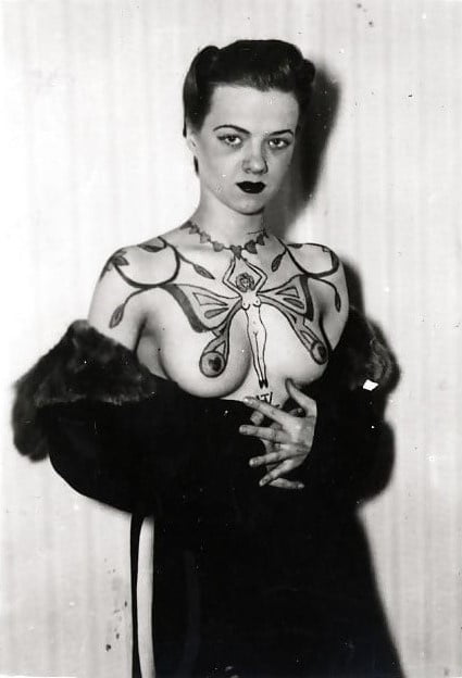 Rare vintage tattooed lady. Tattoos on boobs.See nothing new - 3 Photos 