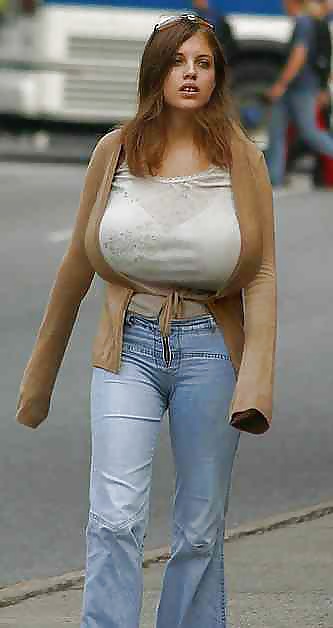 Awesome big boob gigantic huge jeans