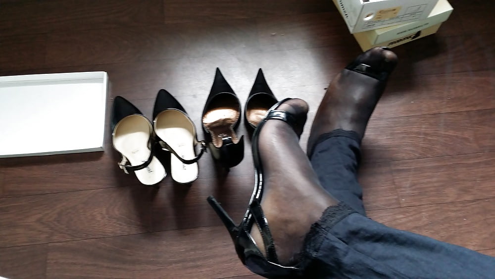 Porn Pics Black high heels sandals nylons