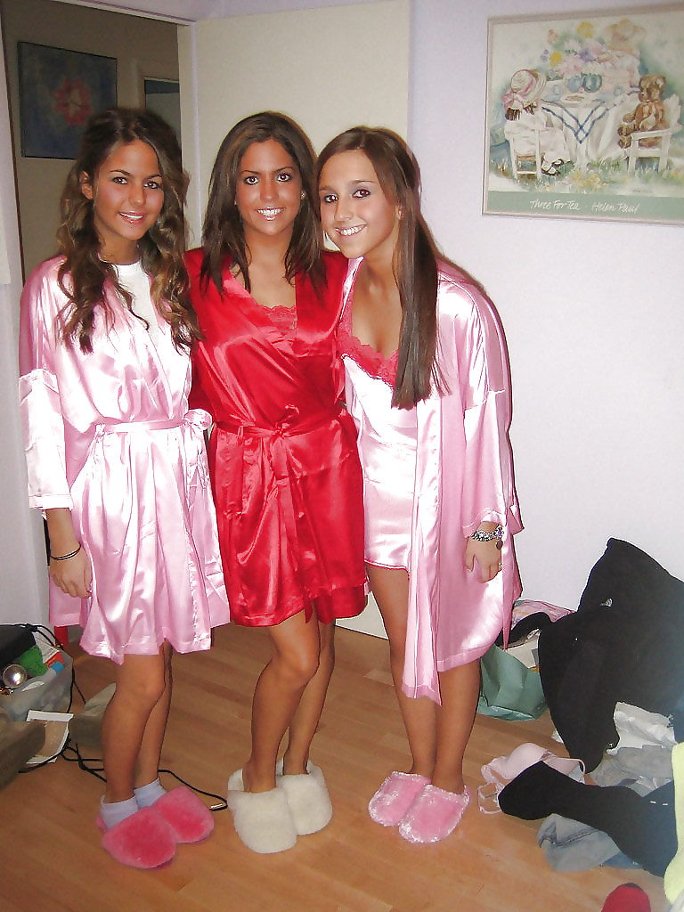 Porn Pics 2 or more girls in Satin robe or Kimono