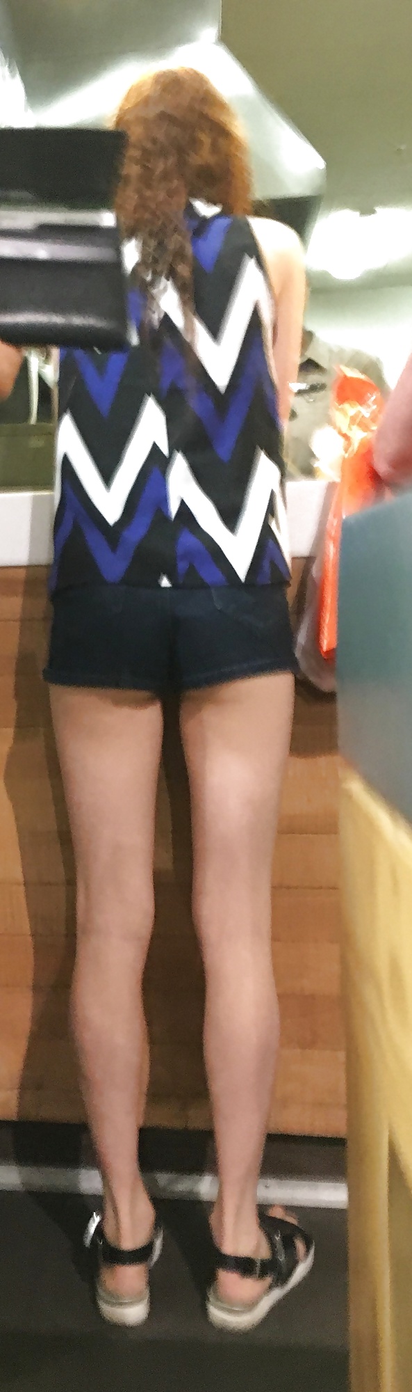 Porn Pics Tiny redhead mall teen in tiny shorts with a tiny ass