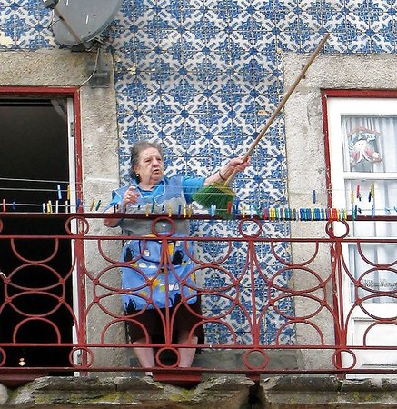 Grannies on the balcony or in the window.