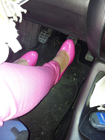 wifes sexy pink pants lack patent shiny heels pumps shoes