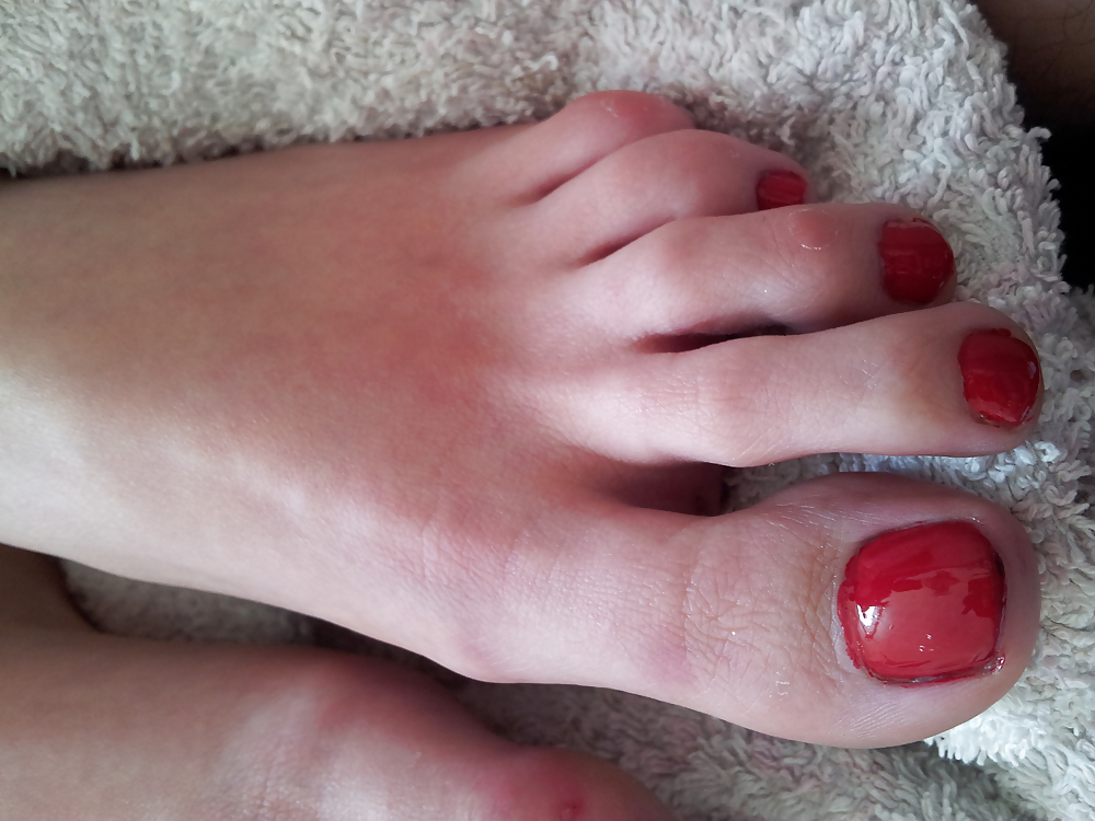 Porn Pics Wifes sexy polish red toe nails feet 2